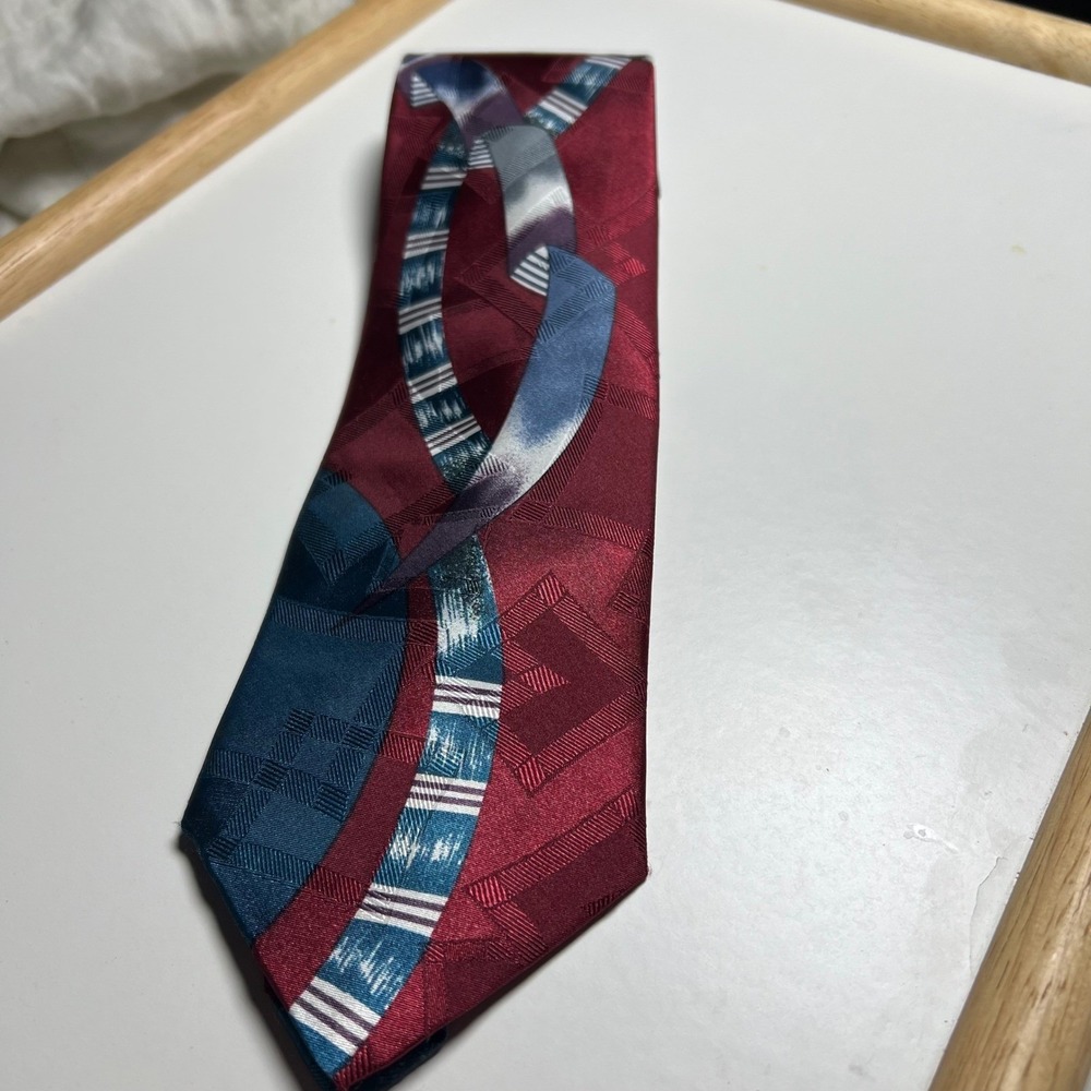 Botany 500 Mens Necktie Abstract Geometric Graphic Burgundy Red One Size Vintage